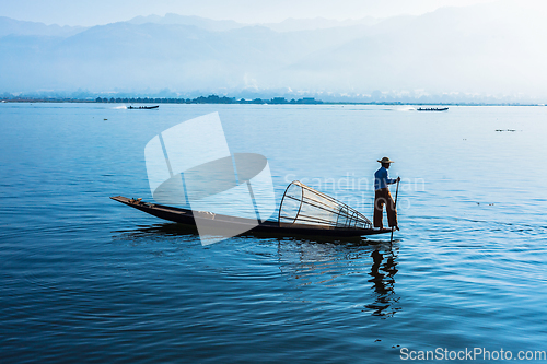 Image of Burmese fisherman at Inle lake, Myanmar