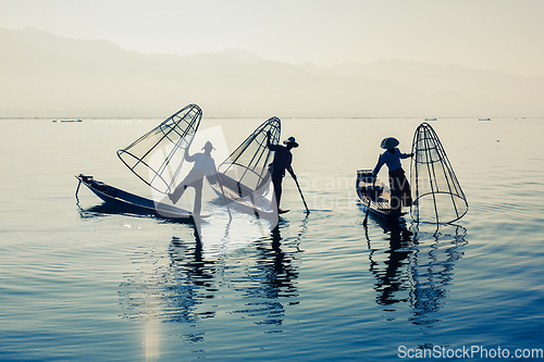 Image of Burmese fisherman at Inle lake, Myanmar