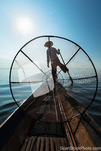 Image of Burmese fisherman at Inle lake, Myanmar