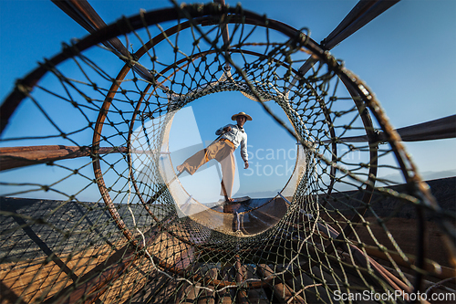 Image of Burmese fisherman at Inle lake, Myanmar