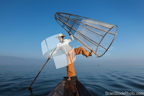 Image of Burmese fisherman at Inle lake, Myanmar