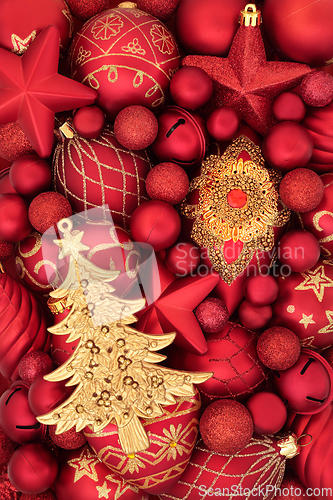 Image of Christmas Tree and Red Gold Bauble Decorations