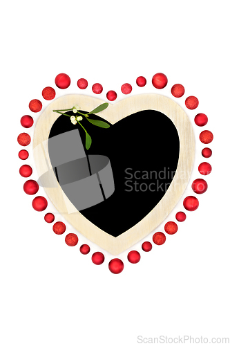 Image of Christmas Heart Mistletoe and Red Bauble Wreath  