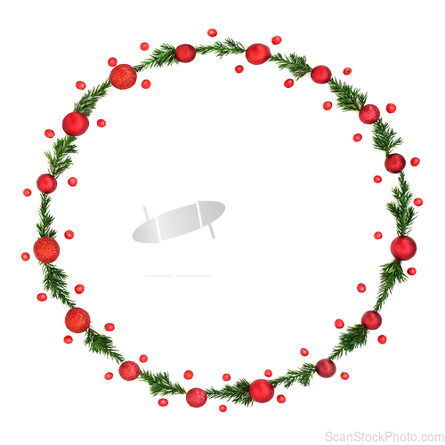 Image of Christmas Wreath Fir Holly Berry and Red Bauble Decorations