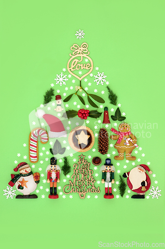 Image of Abstract Christmas Tree with Festive Decorations Food and Symbol