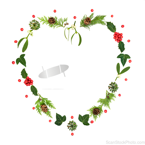 Image of Romantic Heart Shaped Christmas Winter Wreath