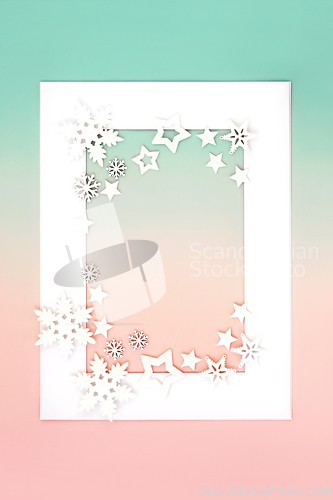 Image of Snowflake and Star Christmas Background Frame 