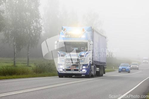 Image of Scania Truck L Retva Transport on a Foggy Morning