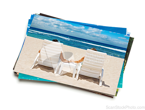 Image of Stack of vacation photos isolated