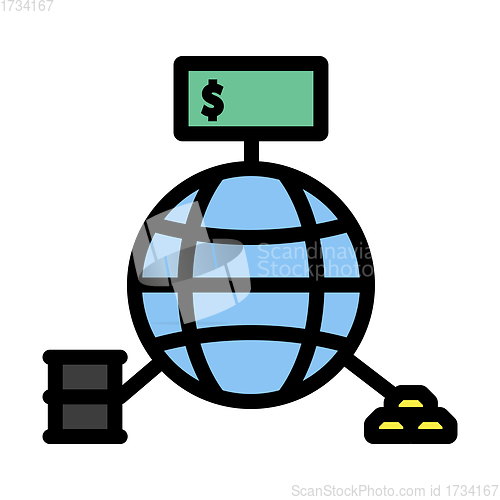 Image of Oil, Dollar And Gold With Planet Concept Icon