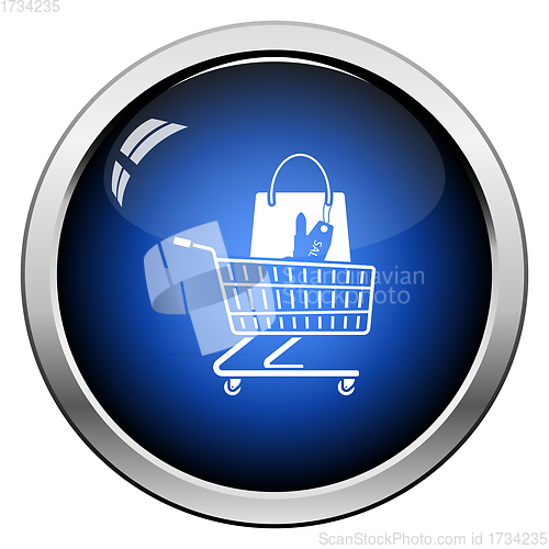 Image of Shopping Cart With Bag Of Cosmetics Icon