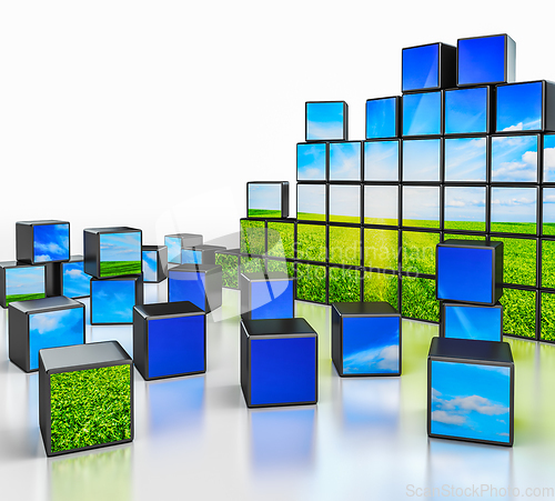 Image of Cubes with landscape image on white background