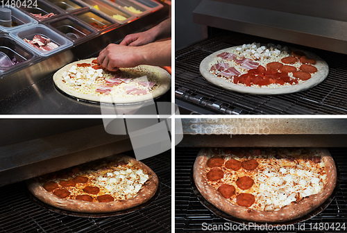 Image of making pizza at kitchen of pizzeria