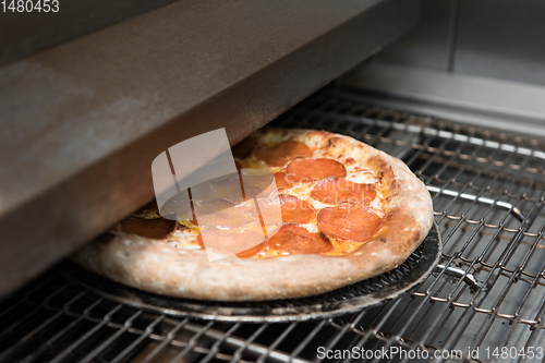 Image of Preparing pizza in oven