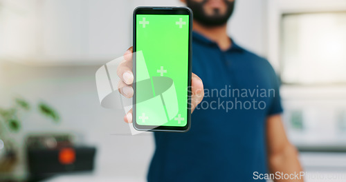 Image of Screen, mockup space or hands with a phone for ecommerce, DIY social media or website network. Search closeup, digital ux or user online shopping advertising services on mobile app green screen or re