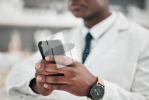 Image of Hands, doctor and healthcare person with a phone for online communication, email or website. Closeup of medical worker with smartphone typing a message for telehealth, social media search or network