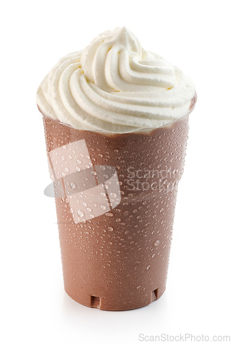 Image of  chocolate milkshake in plastic take away cup