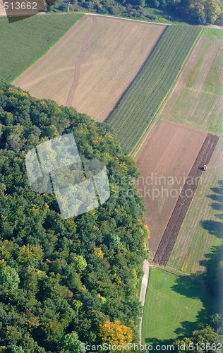 Image of Aerial view of a german forest and  meadows