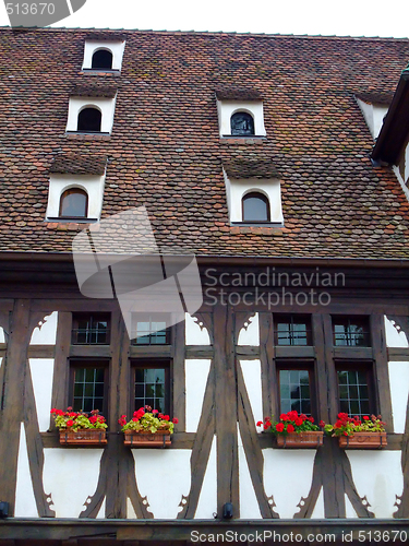 Image of Half timbered wall and roof in Alsace region