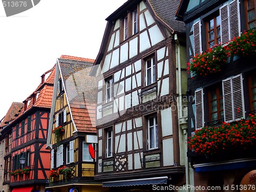 Image of Half timbered of houses facades in Alsace - Obernai