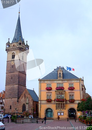 Image of Townhall and clock tower of Obernai city - Alsace