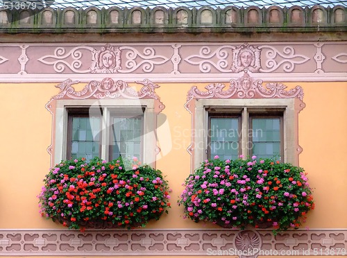 Image of Flowered windows odfObernai townhall - Alsace