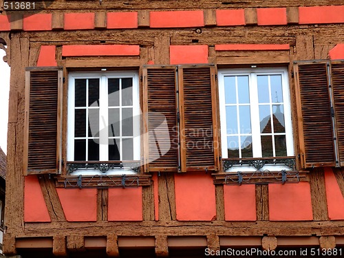 Image of Windows of typical half timbered house in Alsace 