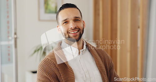 Image of Portrait, smile and business man in office, startup company or workplace for career or job. Face, creative designer and happy professional worker, employee person and confident entrepreneur in Brazil