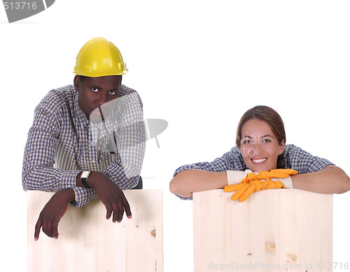 Image of carpenter and woman carpenter