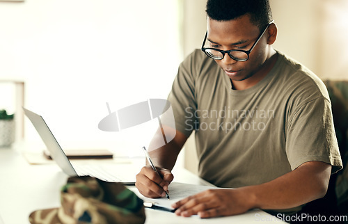 Image of Tax, planning and black man with remote work with paperwork for accounting, finance or strategy. Entrepreneurship, house and African entrepreneur or freelance worker with a document for investment
