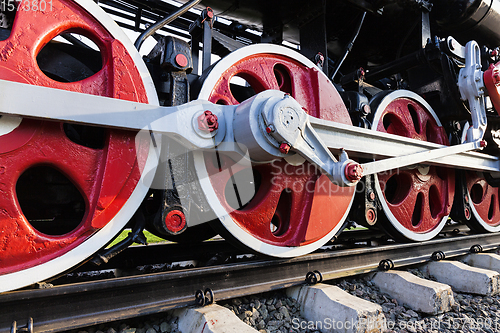 Image of details of an old steam locomotive