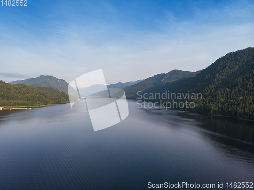 Image of Aerial view on Teletskoye lake in Altai mountains