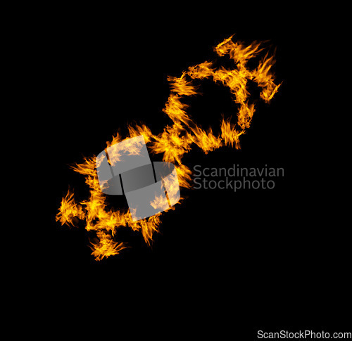 Image of Fire ring, burn and smoke with orange flame on black background, inferno and power with mockup space. Heat, ignite and sparks in a studio, energy and natural element with flammable circle and glow