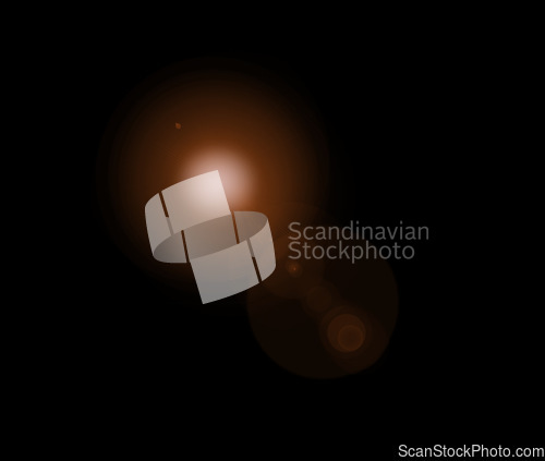 Image of Galaxy, universe and an orange star in space on a dark background at night for astronomy. Sky, flare and a planet or nebula in the cosmos as part of a constellation on an interstellar backdrop