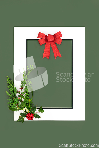 Image of Festive Christmas Winter Background Flora Border Frame 