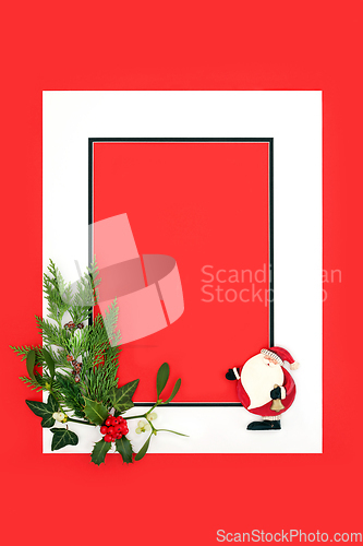Image of Christmas Santa Claus Winter Greenery Retro Background 