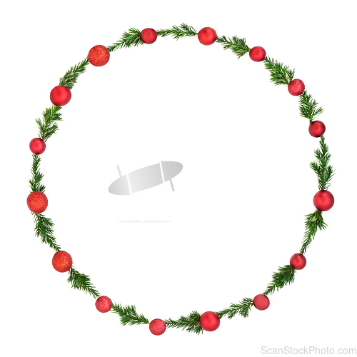 Image of Christmas Red Bauble and Fir Wreath Decoration 