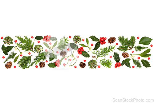 Image of Traditional Christmas Winter Greenery and Holly Berry Banner 