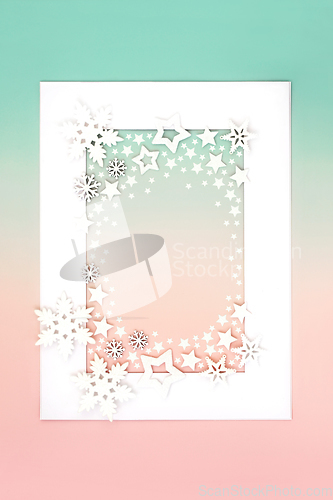 Image of Fantasy Christmas Magical Snow and Star Background Border 