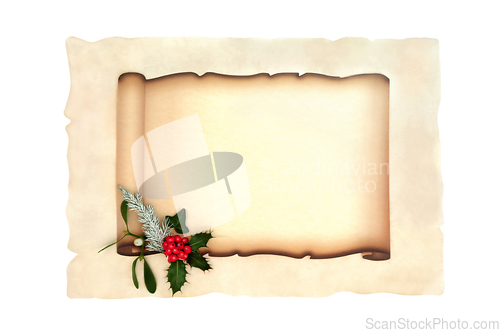 Image of Christmas Parchment Paper Scroll Holly and Winter Flora