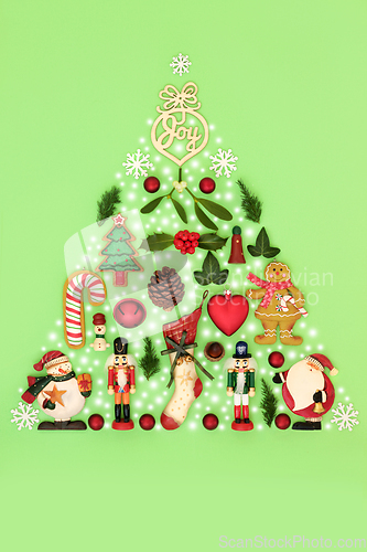 Image of Festive Abstract Christmas Tree with Traditional Retro Symbols
