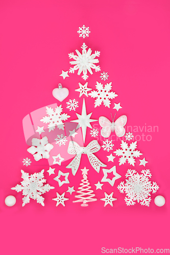 Image of Christmas Tree Abstract Design with White Bauble Decorations