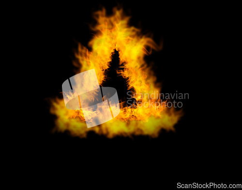 Image of Triangle fire, heat and light on black background with texture, pattern and burning energy sign. Flame, fuel and flare isolated on dark wallpaper design, explosion at bonfire or thermal power symbol.