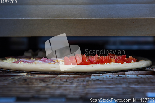 Image of Preparing pizza in oven