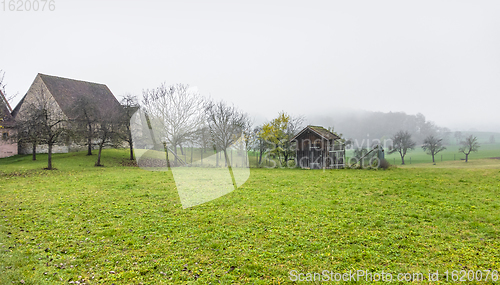 Image of rural scenery with implement shed