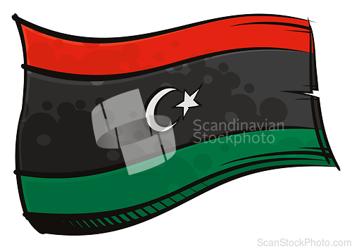 Image of Painted Libya flag waving in wind