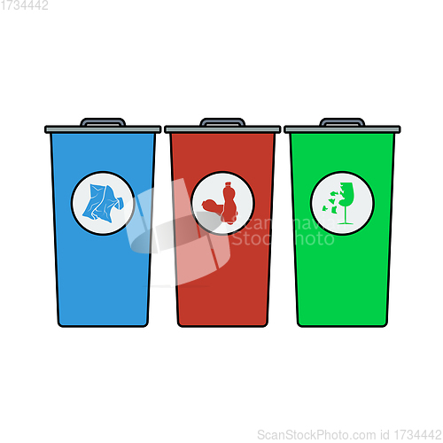 Image of Garbage Containers With Separated Trash Icon