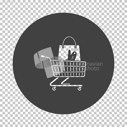 Image of Shopping Cart With Bag Of Cosmetics Icon