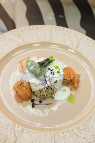 Image of Potato casserole with broccoli and salmon