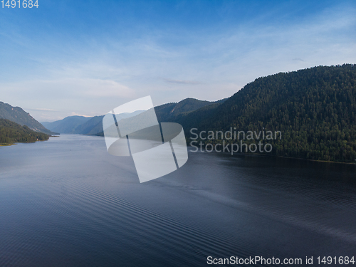 Image of Aerial view on Teletskoye lake in Altai mountains